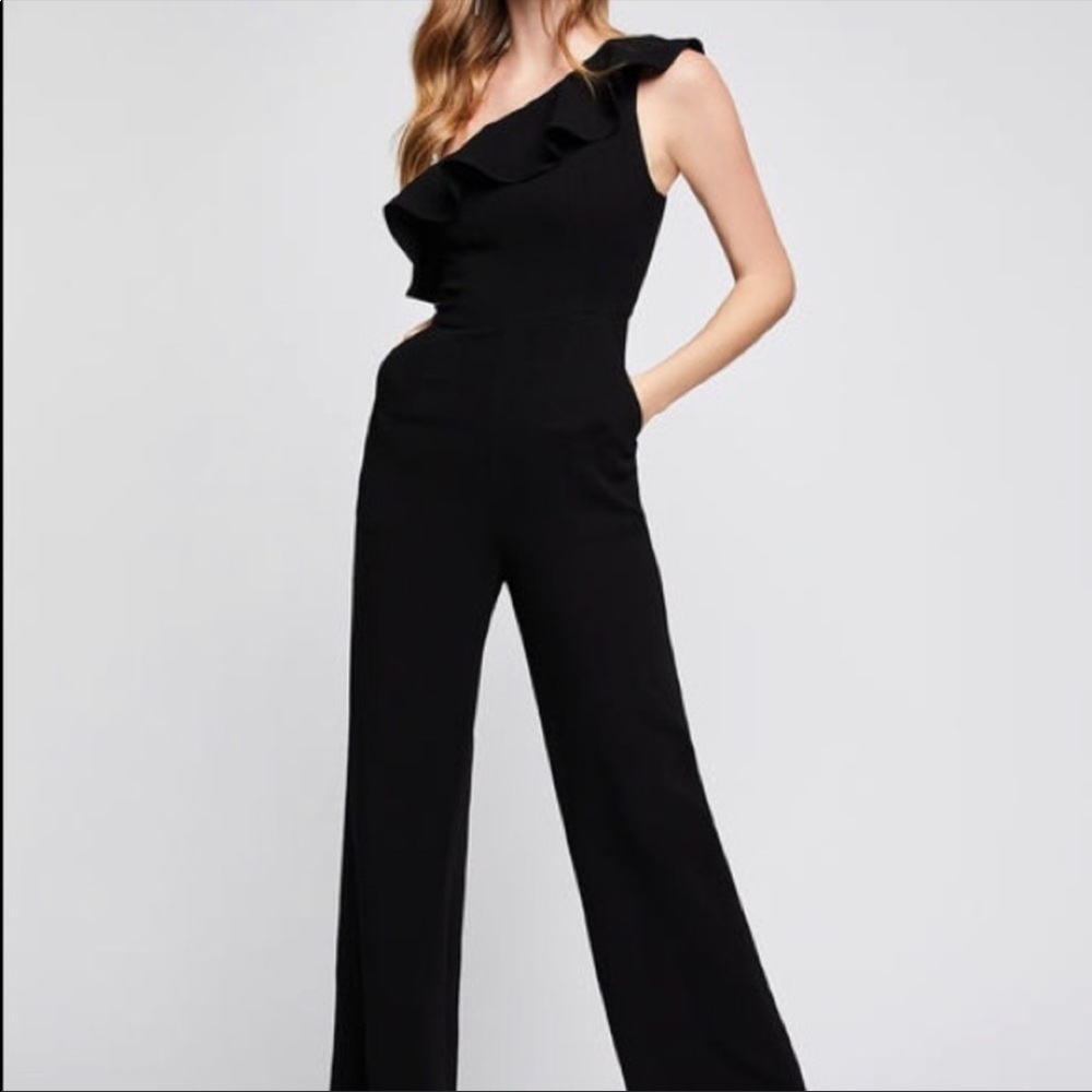 BCBG one shoulder ruffle jumpsuit